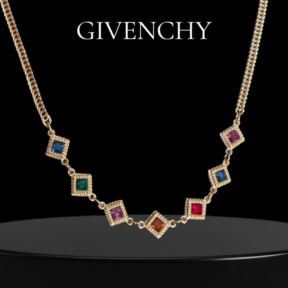🔥 RARE 🔥 GIVENCHY Runway Multicolor Gemstone Gold Necklace